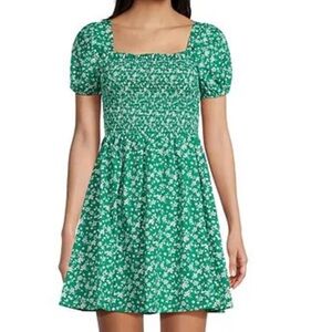 Copper Key Textured Puff Sleeve Smocked Floral Mini Dress